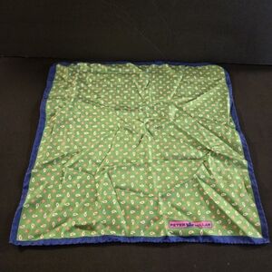 Peter Millar Green Paisley Pocket Square with Blue Border
